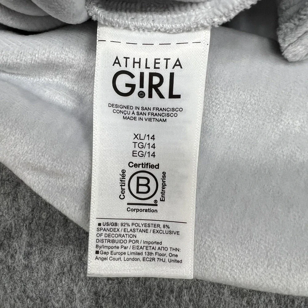 Athleta Girl‎ Hoodie Girls XL Gray Velour V Neck Long Sleeve Pullover Cropped
